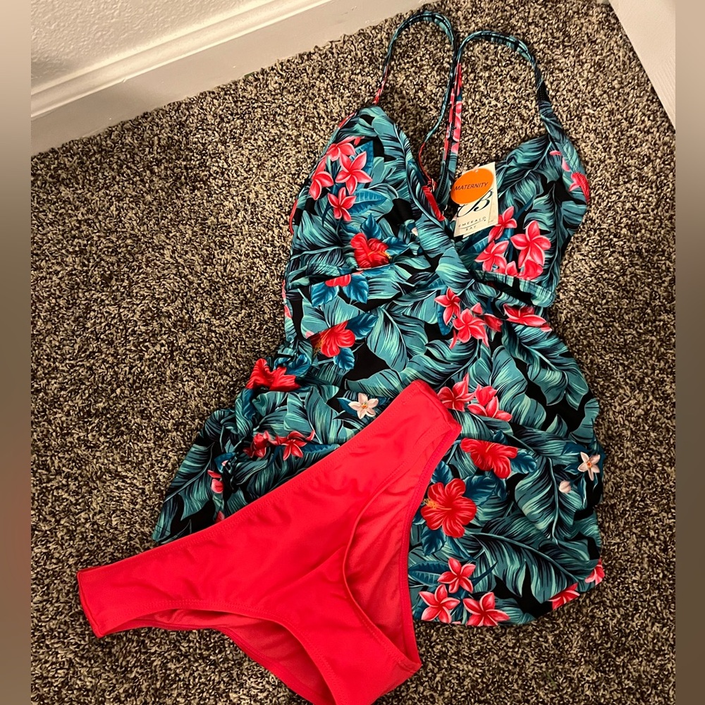 Floral Print Maternity Bikini Top - Blue and Pink - Picture 4 of 11